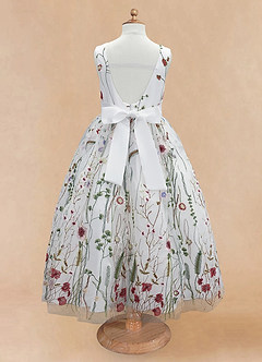 Azazie Arianna Flower Girl Dresses Ivory A-Line Lace Tulle Dress image2