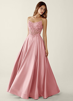 Zuri Powder Pink Satin Wrap Beaing Corset A-line Prom Dress image4
