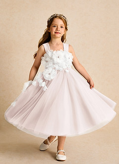 Azazie Dovey Flower Girl Dresses Rose Petal Ball-Gown Bow Tulle Dress image4