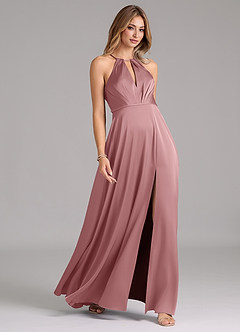 Azazie Evalleen Robes de demoiselle d'honneur Robe Trapèze en Satin extensible Plissée Rose Poussiéreuse image5