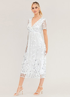 Light Up Beauty White Floral Sequin Short Sleeve Maxi Dress image3
