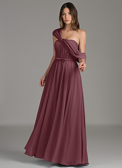 Azazie Nyah Abiti da Damigella Abito A-Line in Chiffon Spalle Scoperte Sangria image5