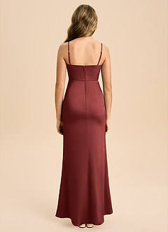 Azazie Buzzy Junior Terracotta Sheath Pleated Stretch Satin Dress image2