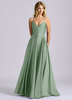 Azazie Truce Bridesmaid Dresses Matcha A-Line Stretch Satin Dress image1