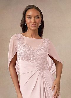 Azazie Hera Mother of the Bride Dresses Blushing Pink A-Line Lace Capelet Chiffon Dress image5