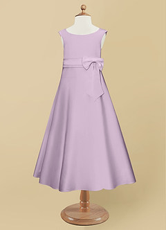 Azazie Lindy Flower Girl Dresses Frosted Lilac A-Line Pleated Matte Satin Dress image10