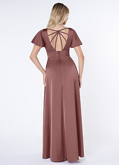 Azazie Lani Bridesmaid Dresses Vintage Mauve A-Line Flounce Sleeve Stretch Satin Dress image2