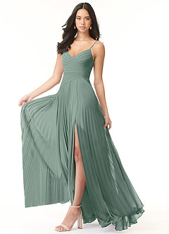 Azazie Vini Bridesmaid Dresses Silver Sage A-Line V-Neck Pleated Chiffon Dress image3