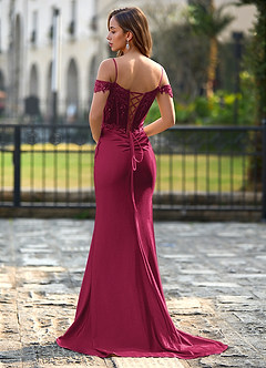 Doramen Bourgogne Robe de bal sirène en satin stretch image2