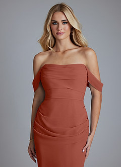 Azazie Luiza Brautjungfernkleider Meerjungfrau-Linie Schulterfrei Chiffon Kleid Rotbraun image6