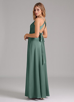 Azazie Evalleen Bridesmaid Dresses Eucalyptus A-Line Pleated Stretch Satin Dress image7
