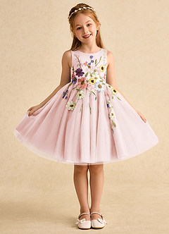 Azazie Prima vestidos de niña de las flores Vestido de Rosa Rubor de Tul de Corte En A con Lazo image1