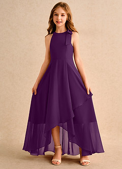 Azazie Boop Girls Formal Blumenmädchenkleider A-Linie Schleifen Chiffon Kleid Traube image5