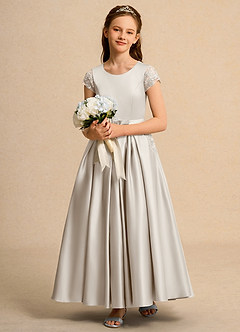 Azazie Bunny Junior Formal Sukienki dla dziewczynek sypiących kwiaty Suknia balowa Koronka Sznurówka Długość kostki Sukienka image3