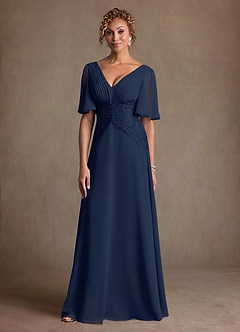 Azazie Milliat Abiti per la Madre della Sposa Abito A-Line in Chiffon Pizzo Marino Scuro image4