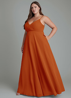 Azazie Amani Brautjungfernkleider A-Linie Plissee Chiffon Kleid Paprika image10