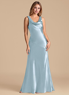 Azazie Rylina 신부 들러리 드레스 인어 메탈릭 새틴 바닥 길이 드레스 image1