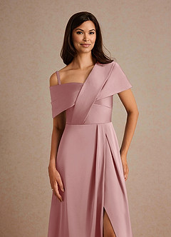 Azazie Milton Mother of the Bride Dresses Dusty Rose A-Line Pleated Stretch Satin Dress image3