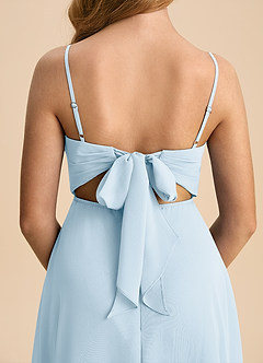 Azazie Shale Junior Sky Blue A-Line Bow Chiffon Dress image7