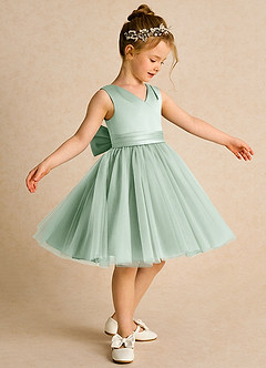 Azazie Tadpole Flower Girl Dresses Agave A-Line Pleated Matte Satin Dress image3