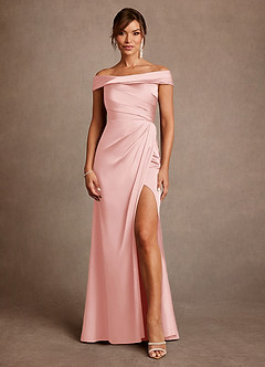 Azazie Bedford vestidos de madre de la novia Vestido de Rosa Empolvado de Satén Elástico de Corte Recto con Plisado image1