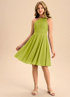 Azazie Charlize Junior Lemongrass A-Line Pleated Chiffon Dress image1