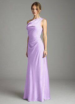 Azazie Emerson Bridesmaid Dresses Lilac Mermaid Off the Shoulder Stretch Satin Dress image4