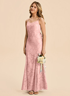 Azazie Lioren Junior Vestido Rosa Empolvado de Devorado Floral de Corte Sirena con Drapeado image2