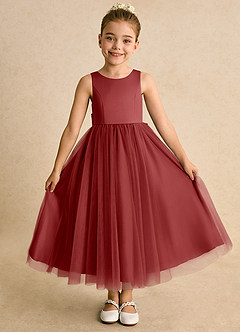 Azazie Solia Robe Demoiselle D'honneur Fillette Robe Princesse en Tulle Arc Rouille image2