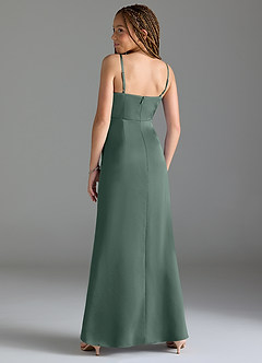 Azazie Maci Junior Sea Moss Mermaid Pleated Stretch Satin Dress image5