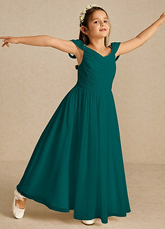 Azazie Chelle Flower Girl Dresses Peacock A-Line Pleated Chiffon Dress image3
