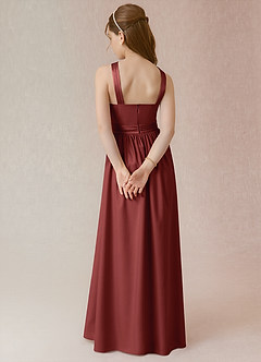 Azazie Jiya Junior Terracotta A-Line Pleated Stretch Satin Dress image2