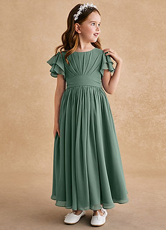 Azazie Ali Final Sale Agave A-Line Pleated Chiffon Dress image4