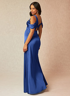 Azazie Rhea Vestidos de dama de honra para maternidade Vestir Linha A Plissado Comprimento do chão Cetim elástico image5
