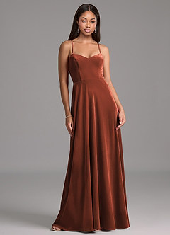 Azazie Mei Bridesmaid Dresses Terracotta A-Line Corset Velvet Dress image6