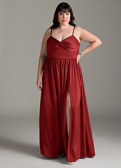Azazie Zeya Bridesmaid Dresses Pomegranate A-Line Pleated Stretch Satin Dress image9