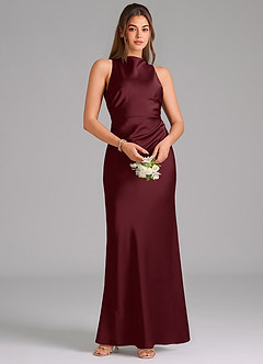Azazie Evadne Bridesmaid Dresses Cabernet A-Line Pleated Stretch Satin Dress image6