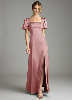 Azazie Fyona Bridesmaid Dresses Dusty Rose A-Line Pleated Stretch Satin Dress image1