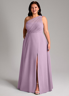 Azazie Phaedra Bridesmaid Dresses Wisteria A-Line One Shoulder Chiffon Dress image12