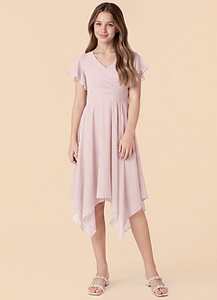 Azazie Janeaurelia Junior Blushing Pink A-Line Pleated Chiffon Dress image4