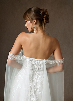 Azazie Wynery Wedding Dresses Diamond White Ball-Gown Off the Shoulder Lace Dress image7