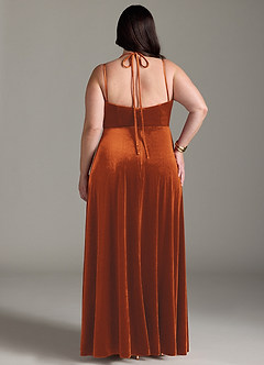 Azazie Sora Bridesmaid Dresses Burnt Orange A-Line Halter Bow Velvet Dress image8