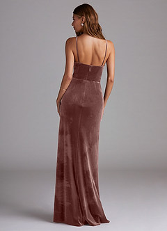 Azazie Maci Bridesmaid Dresses Espresso Sheath Pleated Velvet Dress image2