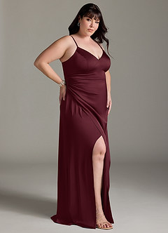 Azazie Marchella Brautjungfernkleider A-Linie Korsett Stretch-Satin Kleid Cabernetrot image9