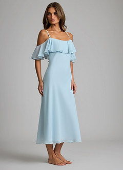 front Chiffon Midi Natkjole Med Off-Shoulder Og Flæseudskæring