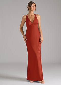 Azazie Tianna Bridesmaid Dresses Rust A-Line Stretch Satin Dress image6
