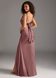 Azazie Jesaphine Bridesmaid Dresses Vintage Mauve Sheath Bow Stretch Satin Dress image2
