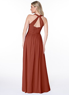 Azazie Jaclyn Bridesmaid Dresses Auburn A-Line Pleated Chiffon Dress image3