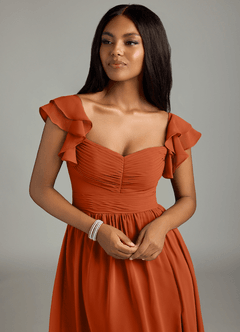 Azazie Anaya Bridesmaid Dresses Burnt Orange A-Line Pleated Chiffon Dress image6