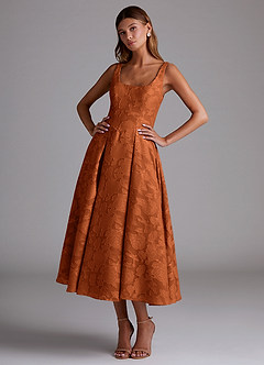 Azazie Amalie Suknie dla druhen Linia A Pofałdowany Kwiatowe wypalenie Długość herbaty Sukienka image1